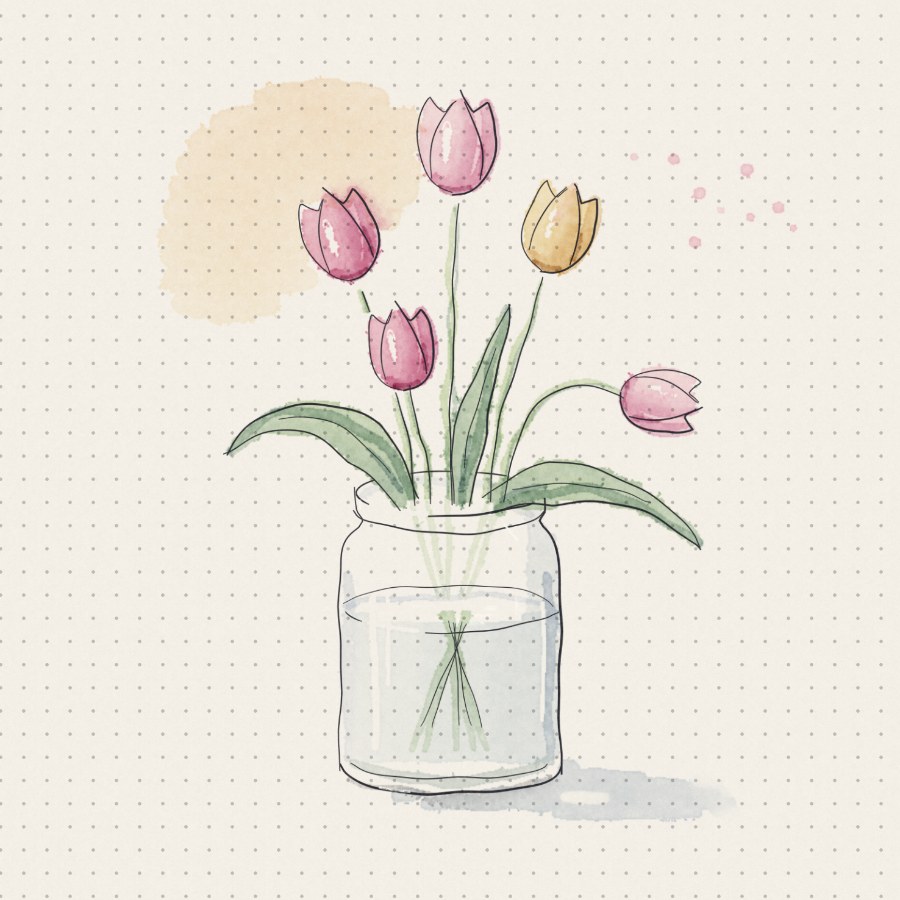 Watercolor tulips in a glass.